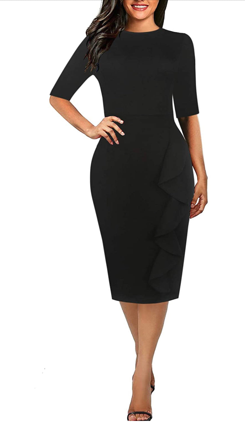 Black Round Neck Pencil Dress