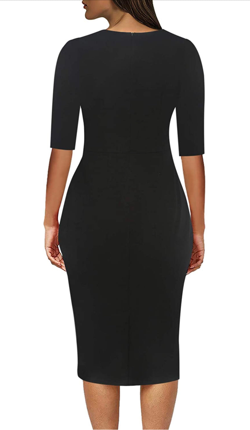 Black Round Neck Pencil Dress