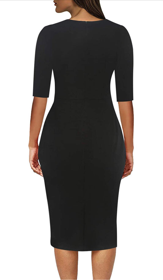 Black Round Neck Pencil Dress